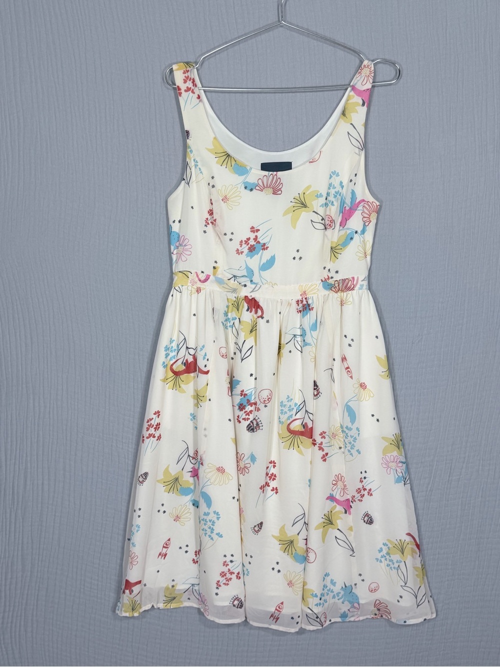 ModCloth Cream Floral Scoop-Neck Mini Dress - Picture 2 of 8